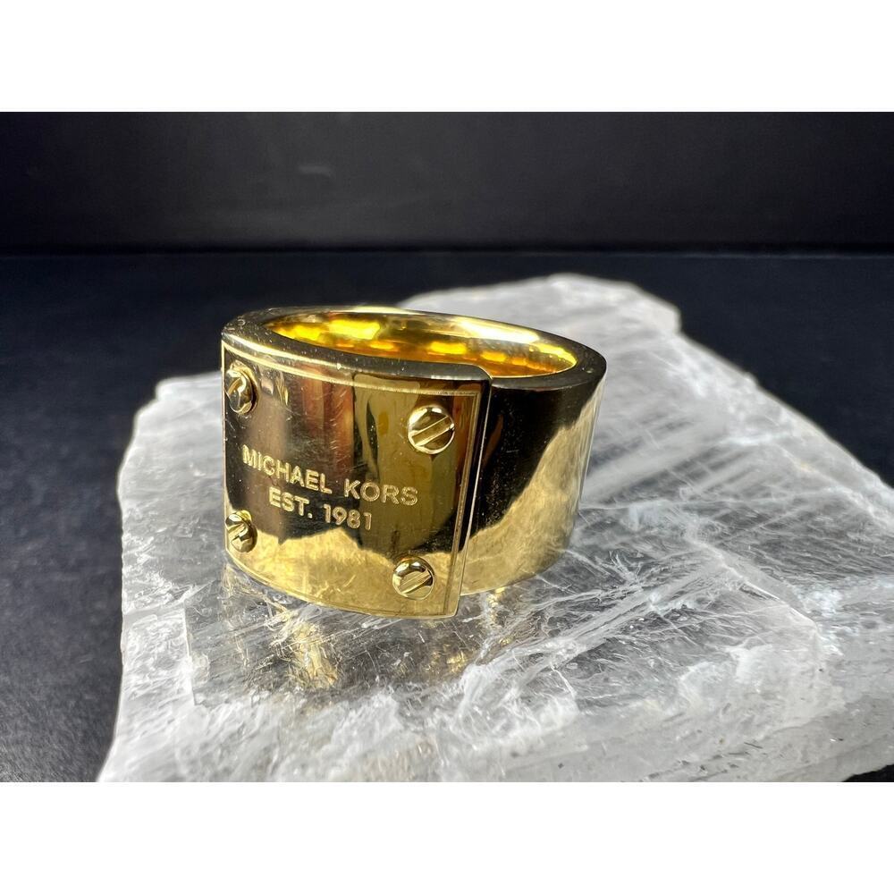 Michael Kors Gold Tone Wide Band Ring Size 6 Est 1981